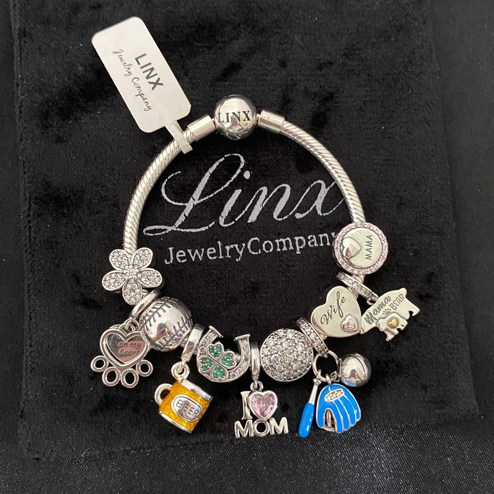Linx Snake Chain Bracelet with Wife Mom Baseball and Pet Themed Charms